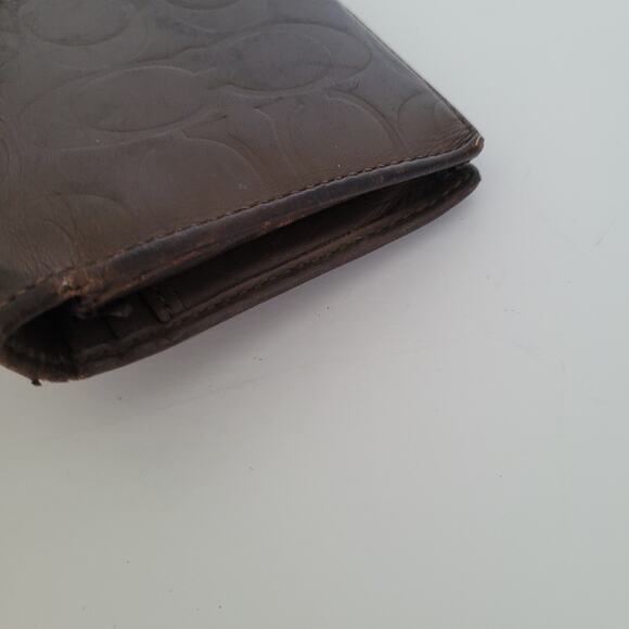 Coach Wallet Signature Brown Bifold Checkbook Card Holder Leather Long Slim - Picture 8 of 10